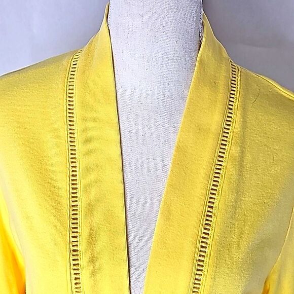 Raffaello Open Cardigan, Yellow with Open Stitch trim/pockets, Size L - Picture 2 of 7
